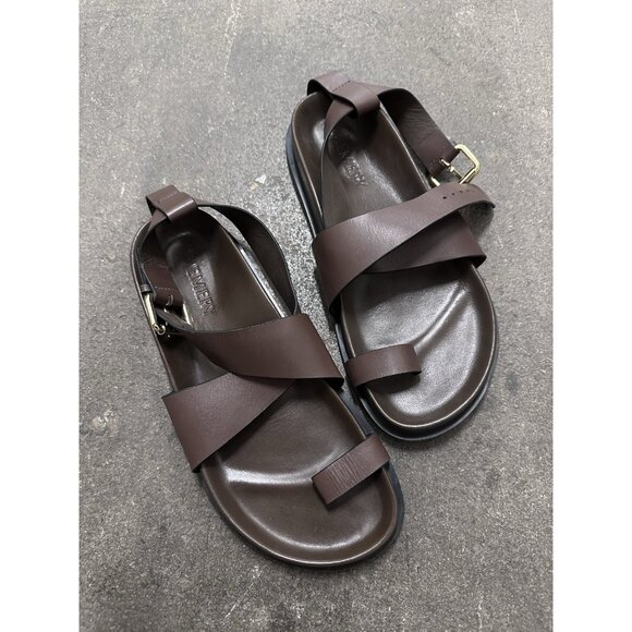A.EMERY Dula Sandals Walnut Brown Leather Flats - Picture 4 of 9